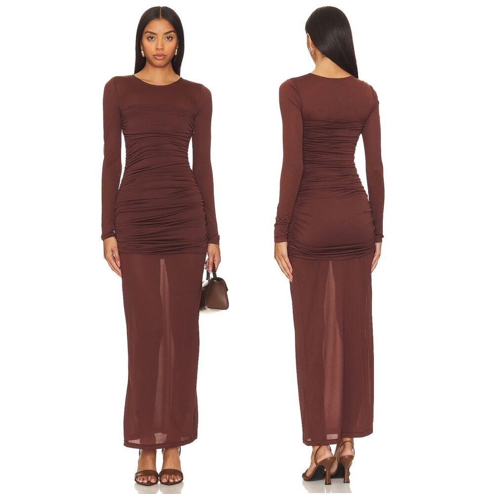 L'Academie Alma Maxi Dress Ruched Long Sleeve Formal Party Wedding Guest Prom XS